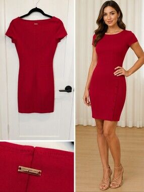 NWT Armani Exchange Red Short-Sleeve Bodycon Mini Dress with Side Buttons